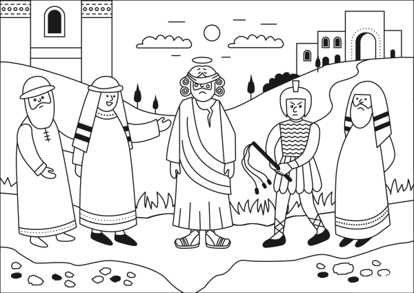 Jesus Mocked by Jews coloring page image