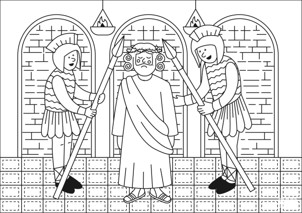 Jesus Mocked by Soldiers coloring page image