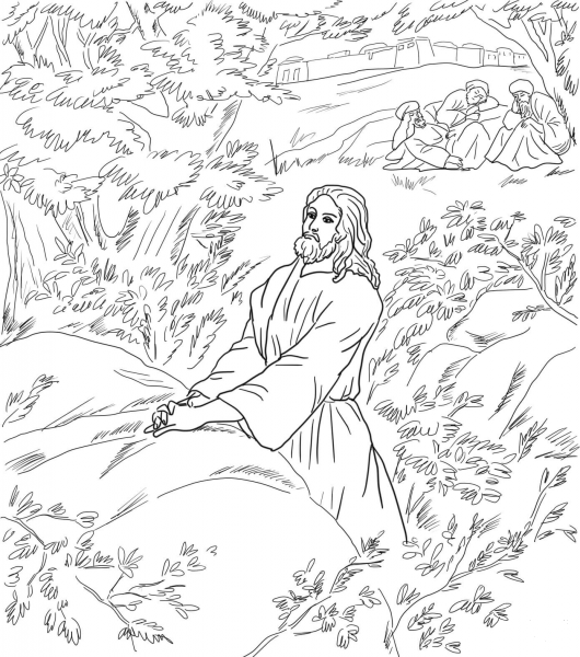 Jesus Pray in the Garden of Gethsemane coloring page image