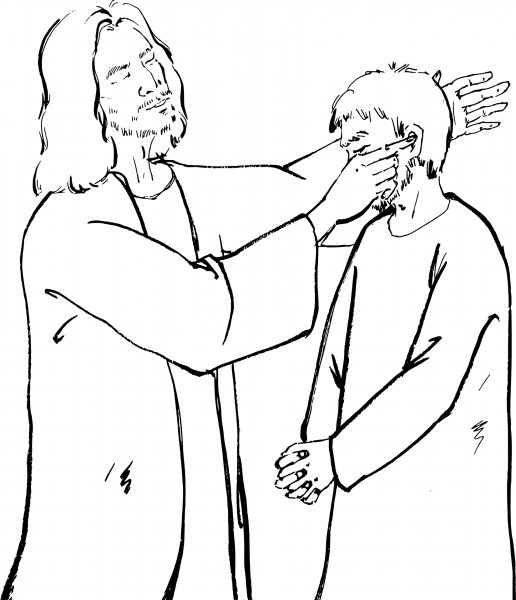 Jesus Put His Fingers into the Deaf Man’s Ears coloring page image