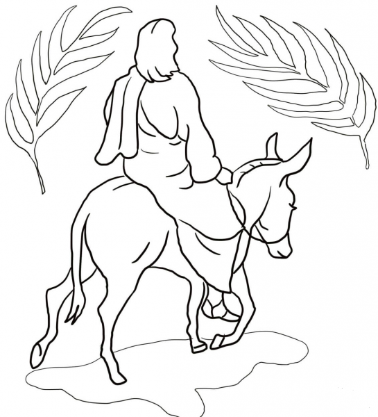 Jesus Riding on a Donkey coloring page image