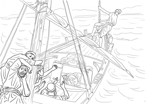 Jesus Sleeping in the Boat coloring page image