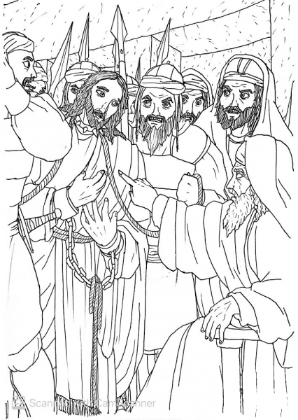 Jesus Stands Before Annas the High Priest coloring page image