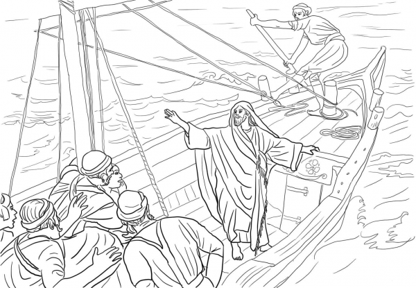 Jesus Stilling the Storm  coloring page image