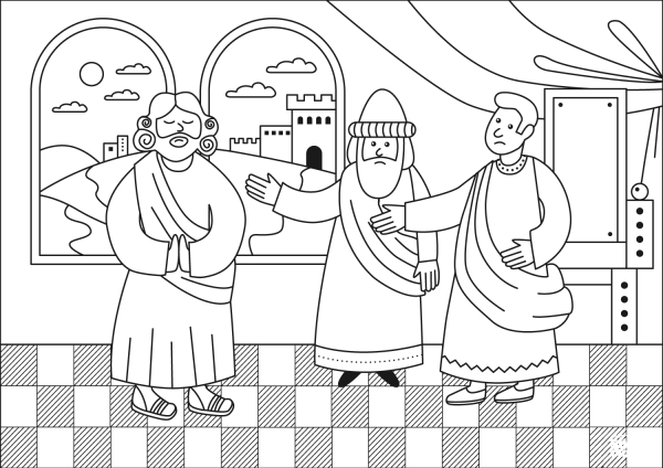 Jesus Taken to the High Priest coloring page image