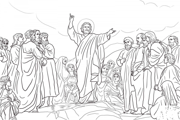 Jesus Teaches the Beatitudes coloring page image