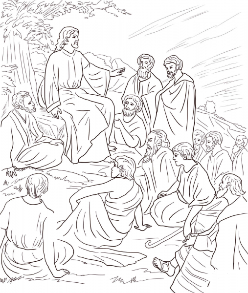 Jesus Teaching People coloring page image