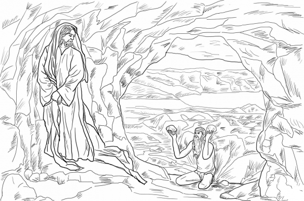 Jesus Tempted in the Wildernes coloring page image