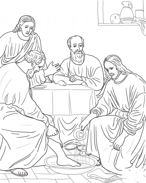 Jesus Washing the Disciples Feet coloring page image