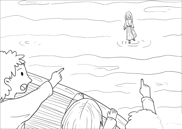 Jesus Went out to the Disciples, Walking on the Lake coloring page image