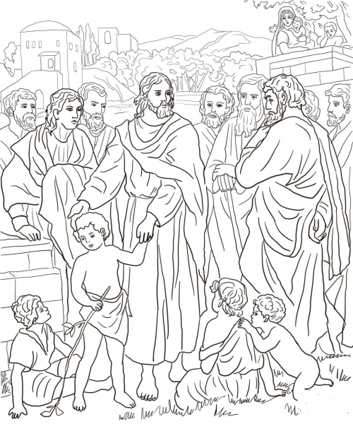 Jesus with Children coloring page image