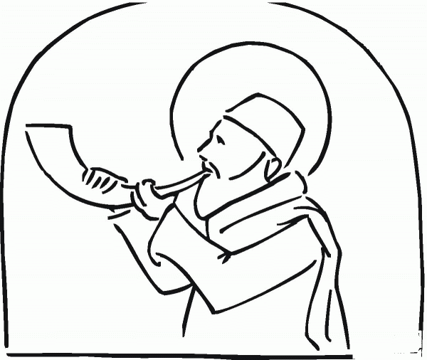 Jew with Shofar during Rosh Hashanah coloring page image