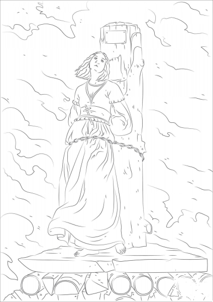 Joan of Arc Burning at the Stake coloring page image