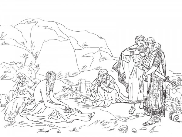 Job and His Friends coloring page image