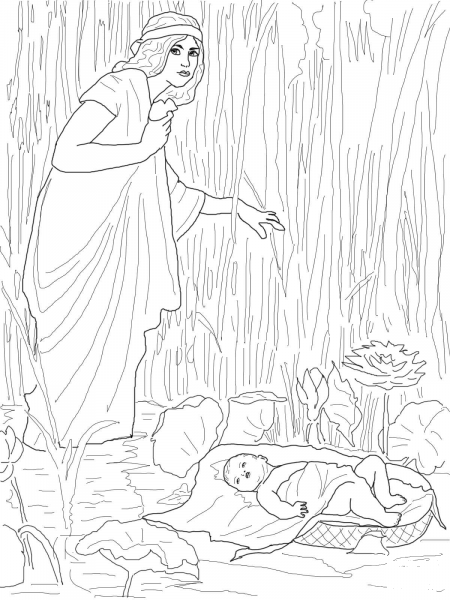 Jochebed Put Baby Moses in the Nile coloring page image