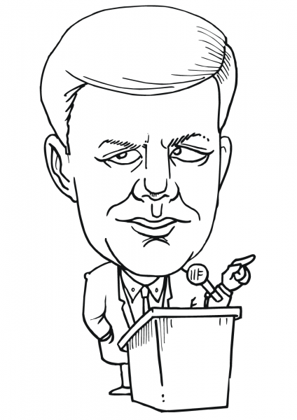 John F. Kennedy Caricature coloring page image
