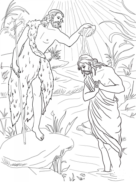 John the Baptist Baptizing Jesus coloring page image