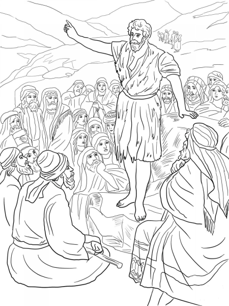 John the Baptist Preaching in the Wilderness coloring page image