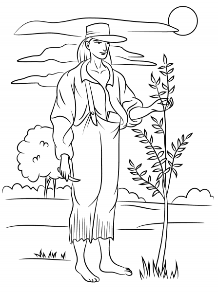 Johnny Appleseed coloring page image