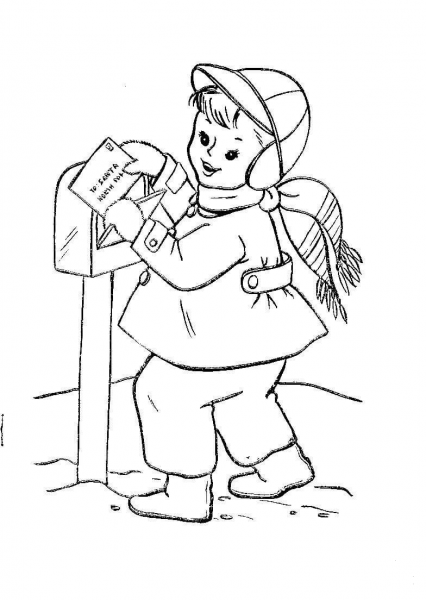 Johnny mails a letter to Santa Claus  coloring page image