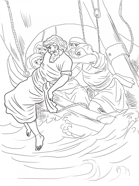 Jonah Thrown Overboard coloring page image