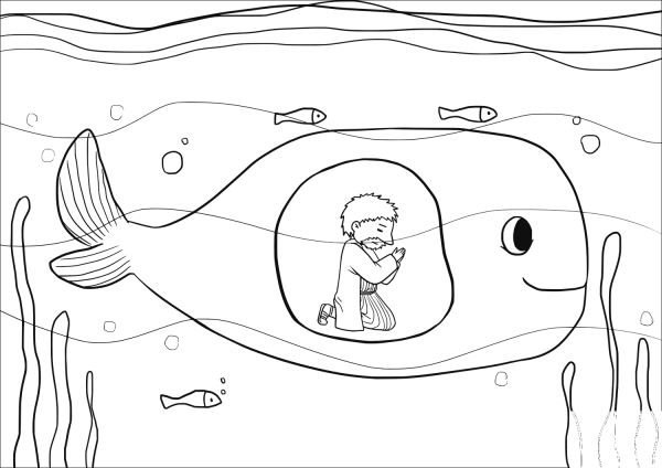 Jonah was in the Belly of the Fish Three Days and Three Nights coloring page image