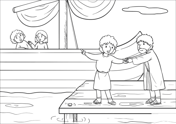 Jonah Went down to Joppa, Found a Ship to Ran Away from the Lord coloring page image