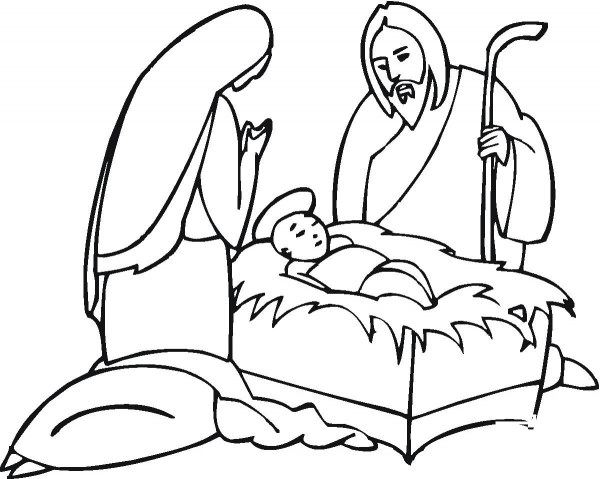 Joseph And Maria Near Little Jesus  coloring page image