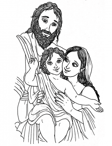 Joseph Jesus and Mary in Nazareth coloring page image