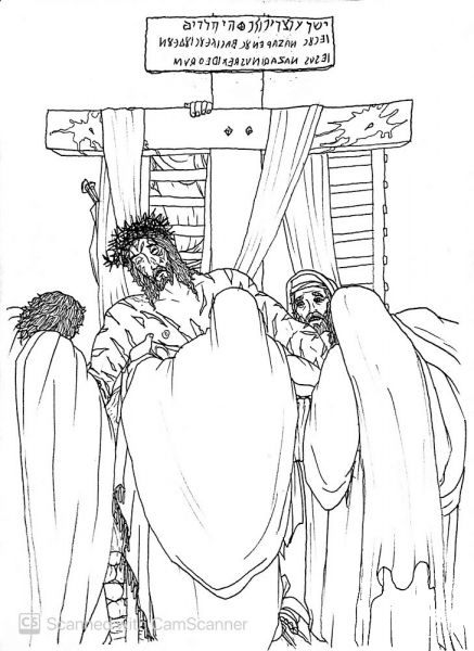 Joseph of Arimathea and Nicodemus Remove Jesus Body from the Cross coloring page image