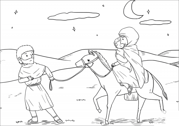 Joseph Took the Child and His Mother During the Night and Left for Egypt coloring page image