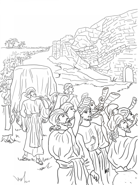 Joshua and the Fall of Jericho coloring page image