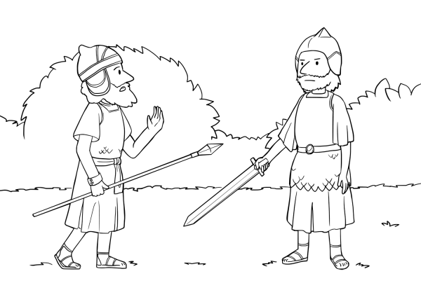 Joshua Meets Commander of the Army of the Lord coloring page image