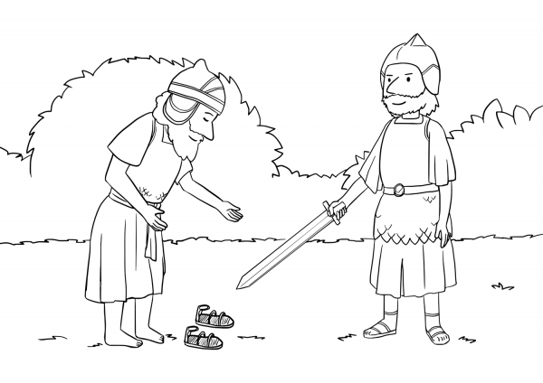 Joshua Takes off His Sandals Before the Commander of the Army of the Lord coloring page image