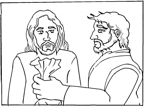 Judas betrayed Jesus for 30 pieces of silver coloring page image