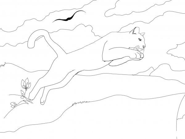 Jumping Cougar coloring page image