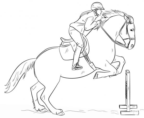 Jumping Horse with Rider coloring page image