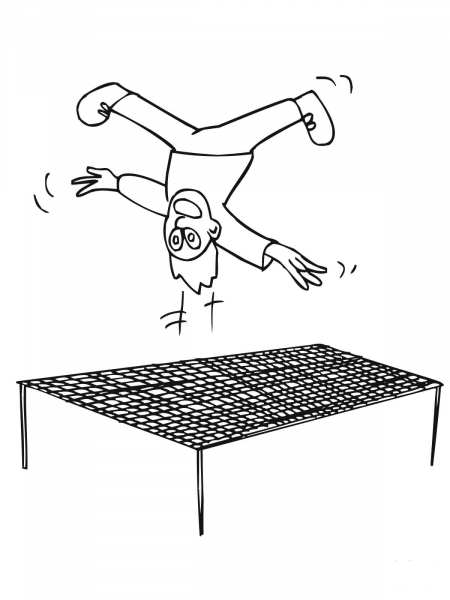 Jumping Upside Down on Trampoline coloring page image