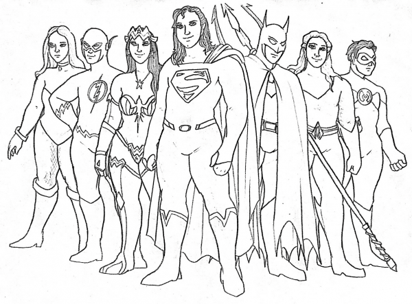 Justice League as Kids coloring page image