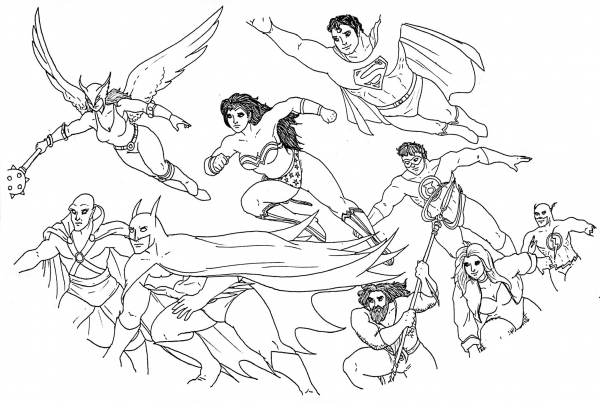 Justice League Poster Style coloring page image