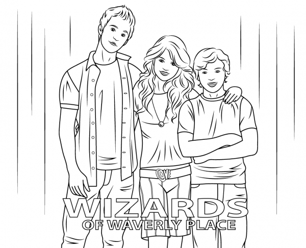 Justin Max and Alex from Wizards of Waverly Place coloring page image