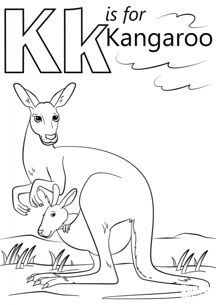 K is for Kangaroo coloring page image