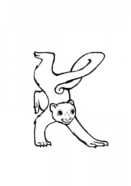 K is for Kinkajou coloring page image