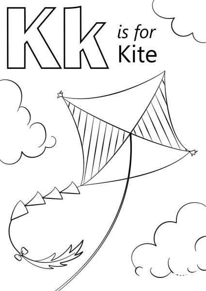 K is for Kite coloring page image
