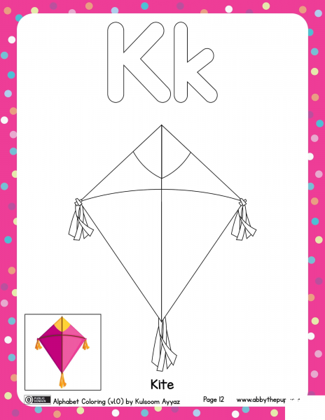 K is for Kite  coloring page image