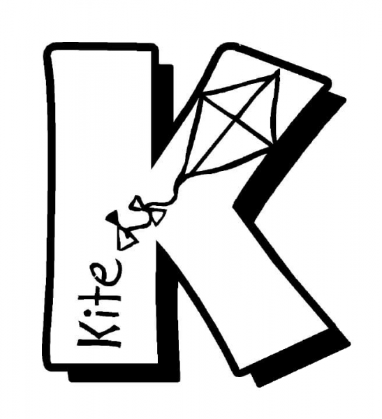 K is for Kites  coloring page image