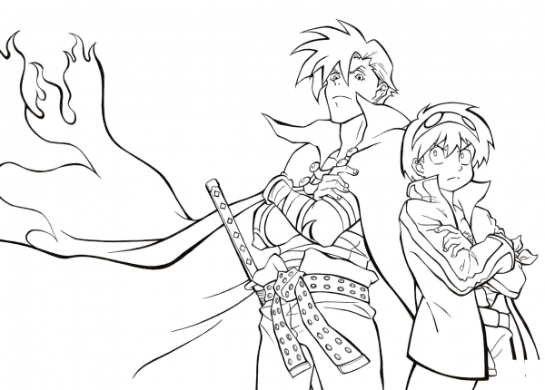 Kamina-sama and Simon from Tengen Toppa Gurren Lagann coloring page image