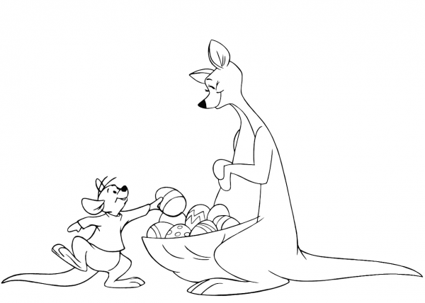 Kanga and Roo are Collecting Easter Eggs coloring page image