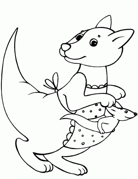 Kangaroo Mother and Baby coloring page image