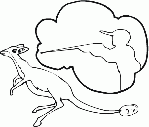 Kangaroo Runs Away From Hunter coloring page image